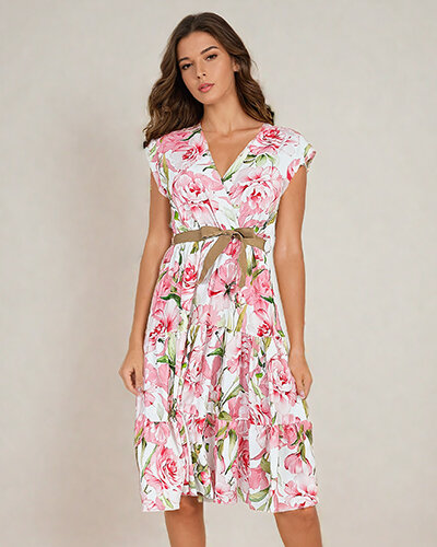 Royalfashion Дамска миди рокля с флорални мотиви