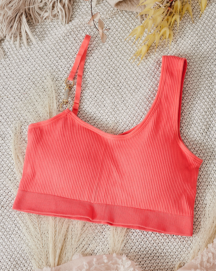 Royalfashion Дамски оребрен сутиен с декоративна каишка