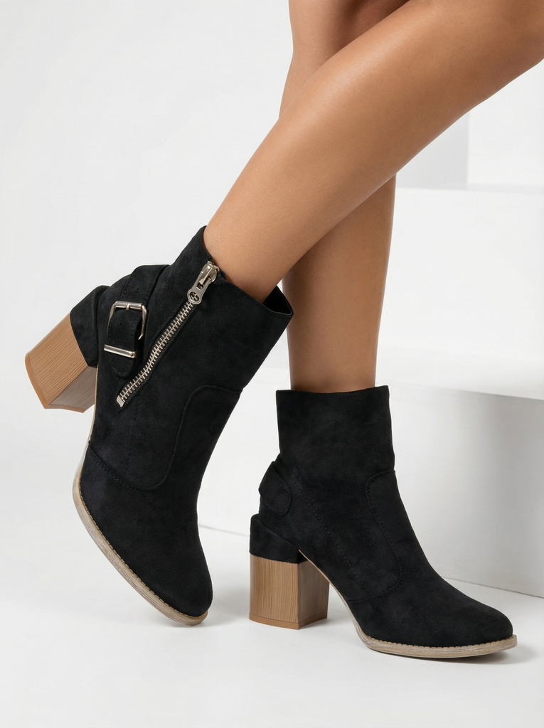 Royalfashion Черни дамски ботуши на токчета от екокожа Acimra