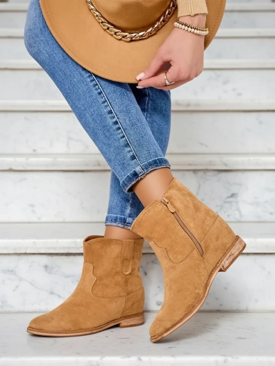 Royalfashion Кафяви боти на глезена с каубойски стил на покрита платформа Patorias