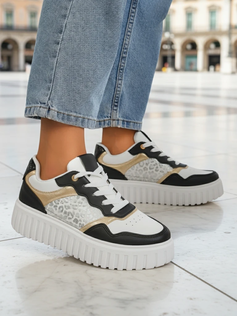 Дамски сникърси Royalfashion Callista платформа черни еко кожа размер 40