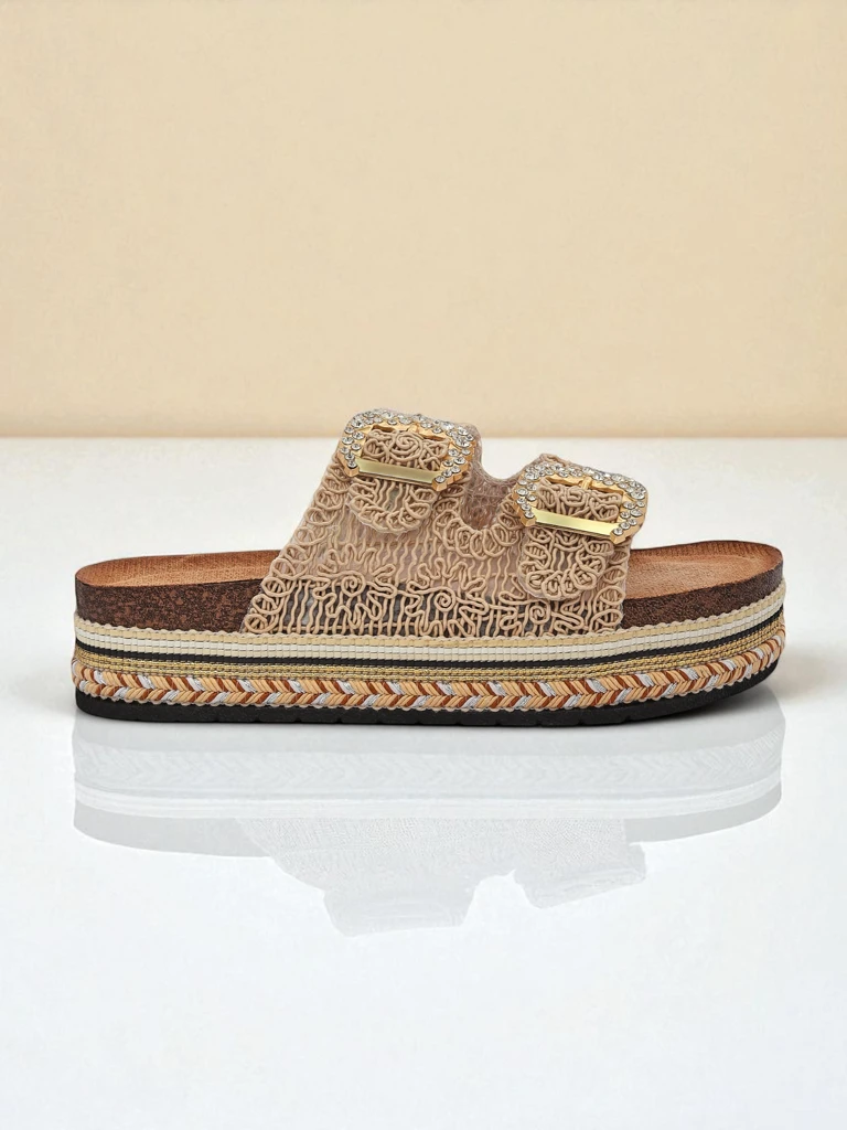 Royalfashion Дамски сандали с катарами с камъни GlamCork