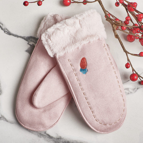 Różowe dziecięce rękawiczki na sznurku i z jednym palcem - Rękawiczki