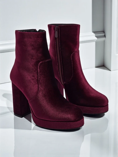 Дамски боти на ток, имитация на велур, Miss