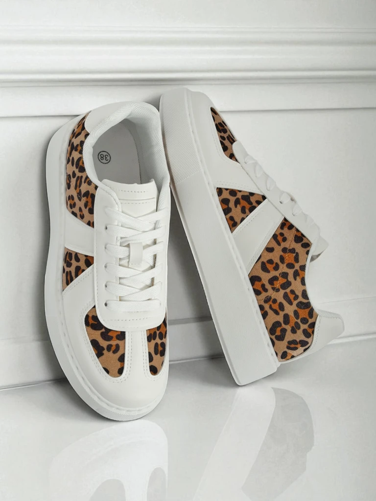 Дамски сникърси Calista Leopardia – Бели Еко кожа Текстил Пролет 4см