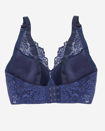 Różowy biustonosz z granatową koronką- Bielizna