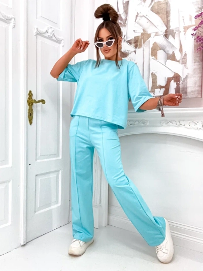 Royalfashion Женски памучен комплект с разкроени панталони