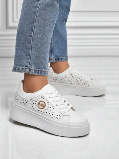 Дамски сникърси Aelia Royalfashion на платформа бели ажурни екрю