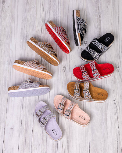 Klapki damskie z cyrkoniami w kolorze czarnym Laluda- Obuwie