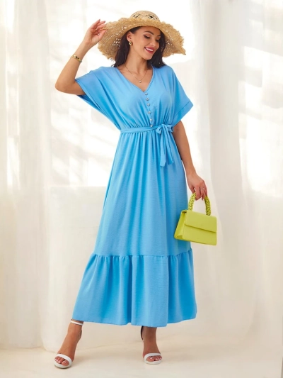 Рокля миди Royalfashion с къси ръкави и декоративни копчета