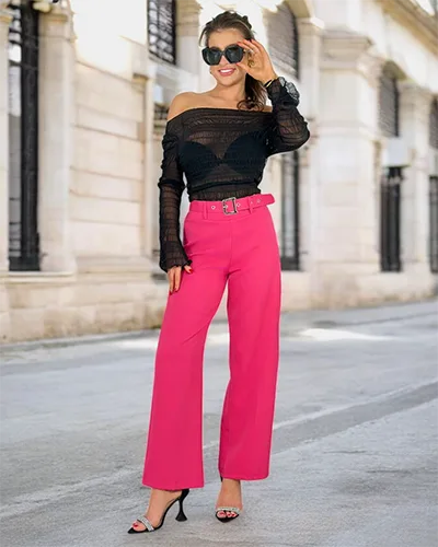 Royalfashion Дамски широки панталони от плат