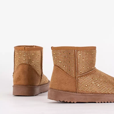 OUTLET Damskie śniegowce z cyrkoniami w kolorze camel Rudis - Obuwie