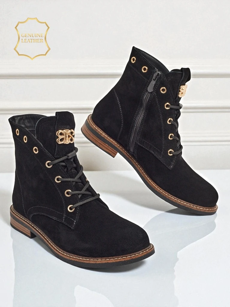 Дамски боти Aurelia Romano от естествен велур – кафяви, с пух