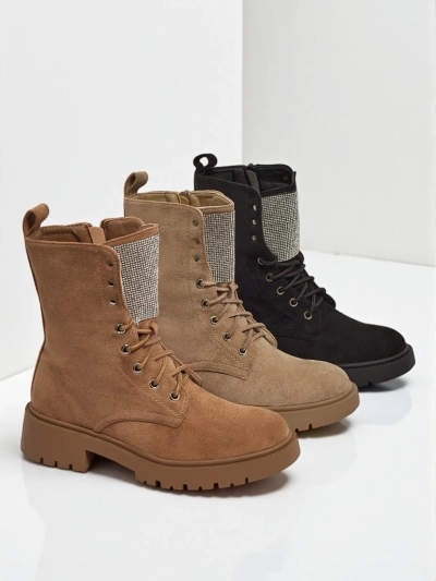 Дамски еко велурени боти с връзки Ferlyne