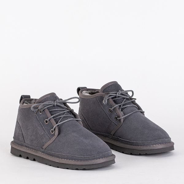 Szare dziecięce krótkie sznurowane śniegowce Tibilis- Obuwie