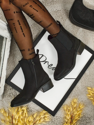 Дамски боти от еко велур, украсени с цирконии TangleMist