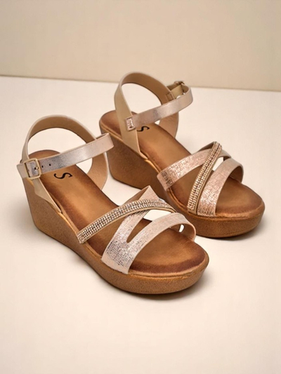 Обувки на ток сребристо с камъни и брокат Eclat