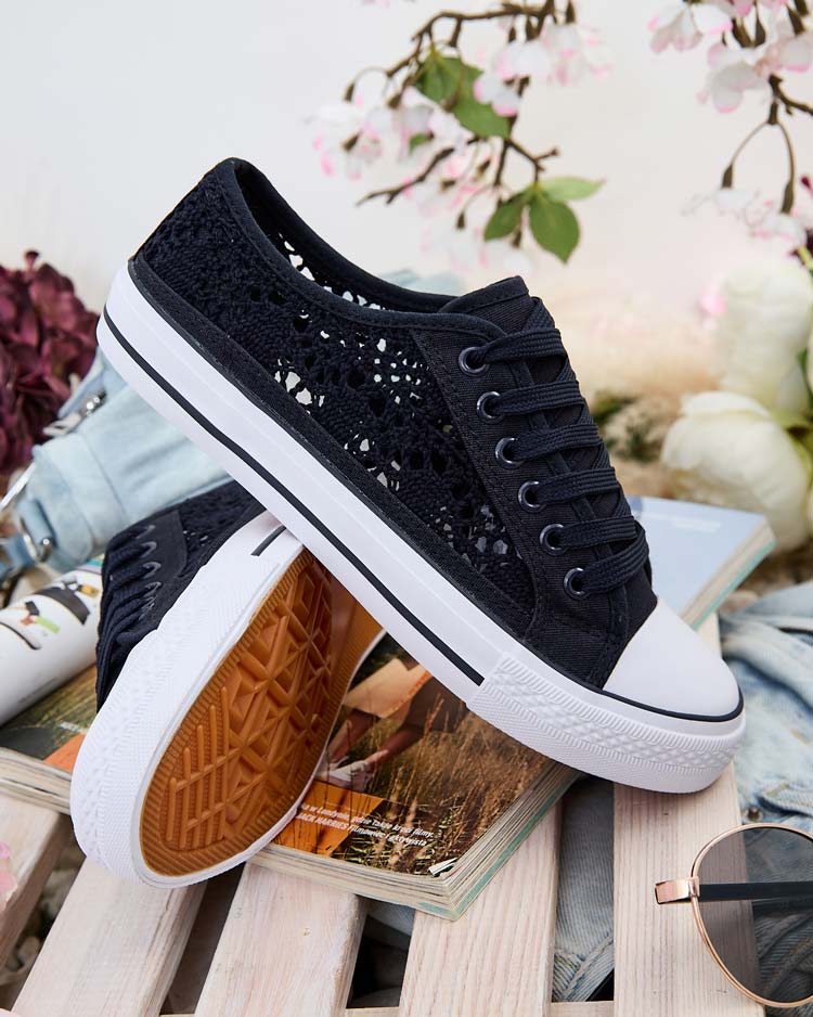 Дамски тъмносини ажурни кецове Callista с равна подметка