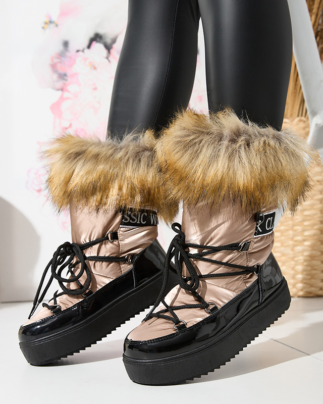 Дамски лакирани ботуши за сняг в златисто-розов цвят Fursav- Footwear