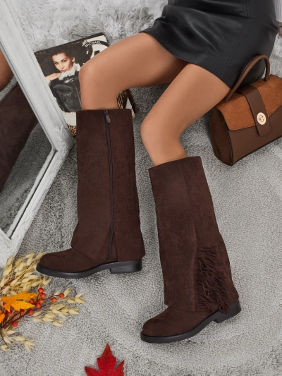 Дамски еко велурени ботуши с горна част Ismara