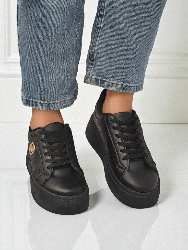 Дамски сникърси платформа Perseida Royalfashion черни еко кожа