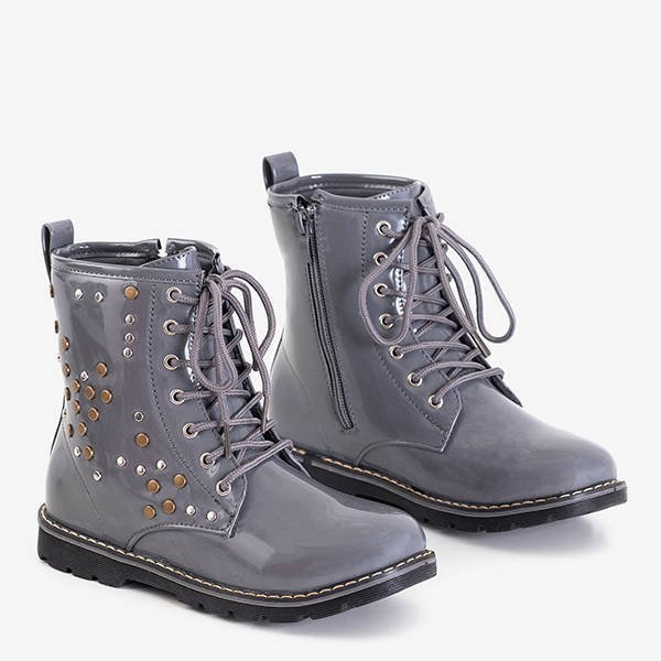 Szare dziecięce lakierowane workery Isibeal - Obuwie