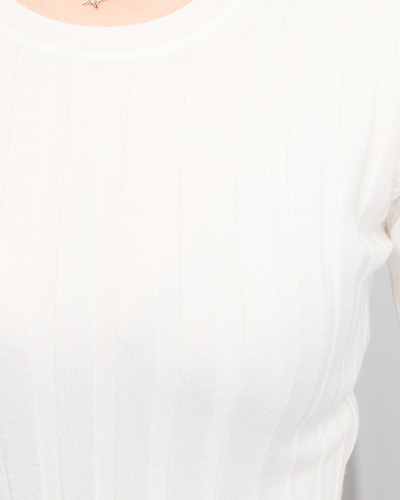 Дамски пуловер на бяло райе - Облекло