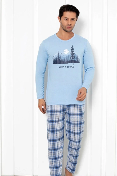 Royalfashion Мъжки Памучен Пижама с Каре