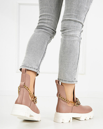 Розови дамски ботуши с верижка Tenkay - Обувки