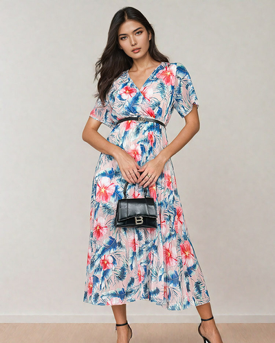 Royalfashion Дамска плисирана флорална миди рокля