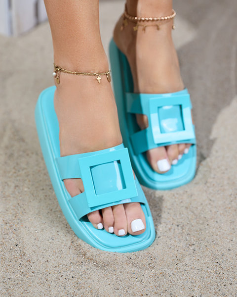 Miętowe damskie klapki z ozdobą Zegora - Obuwie