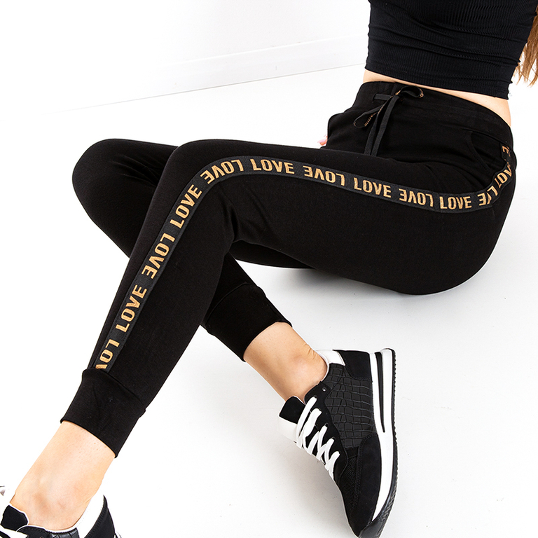 Wiązane tregginsy damskie czarne z lampasami- Odzież