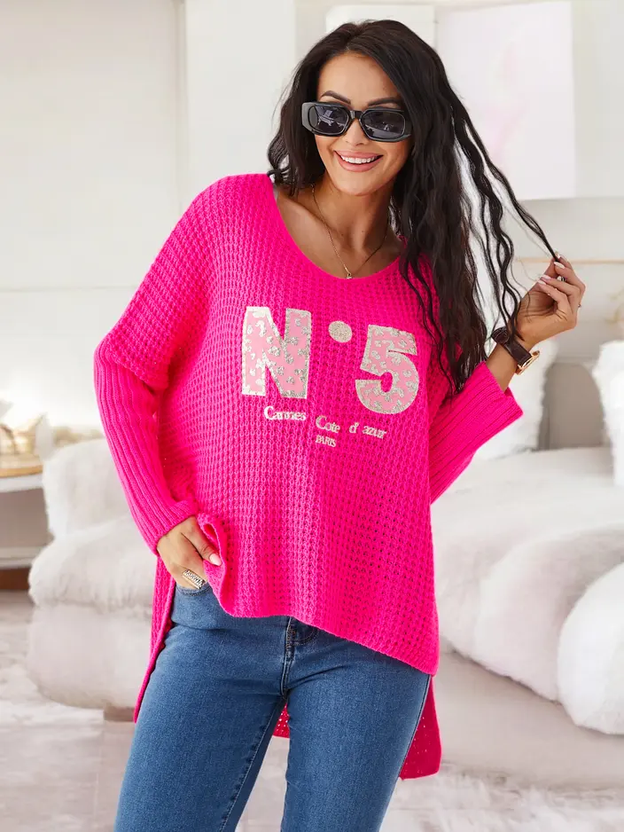 Роялфешън акрилен дамски плетен пуловер с надписи