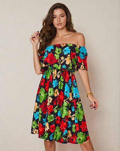 Royalfashion Десенирана дамска мини рокля a'la hiszpanka