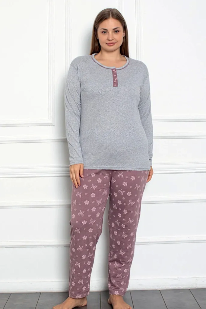 Royalfashion Жени Памучен комплект 2 части Пижама с мотив на пеперуда ПЛЮС РАЗМЕР