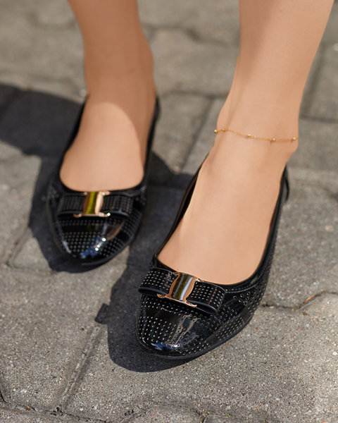 Ażurowe damskie czarne baleriny z kokardką Rumac - Obuwie