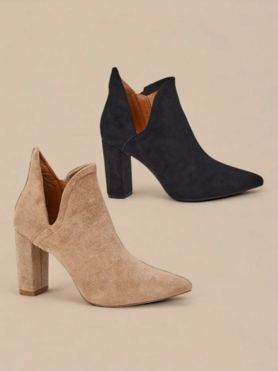 Czarne damskie botki na słupku z wycięciem Alania - Obuwie