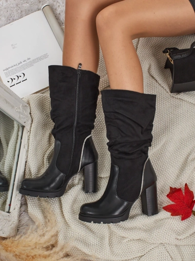 Дамски еко велурени боти до глезена с набрана горна част Elyndra