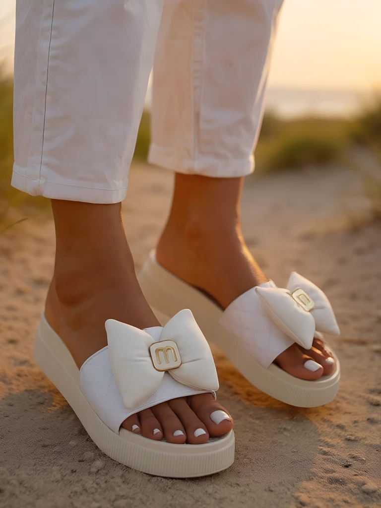 Royalfashion Дамски чехли на платформа с панделка Mivo Jump