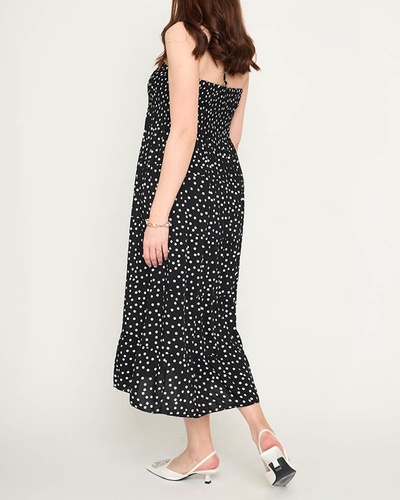 Czarna damska sukienka midi w groszki PLUS SIZE - Odzież