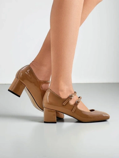 Royalfashion Патентовани дамски обувки с токчета и презрамки Ovigs