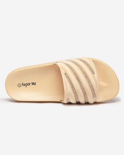 Złote damskie klapki z cyrkoniami Mytaris - Obuwie