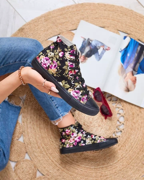 Royalfashion Дамски високи черни маратонки с цветя Soxic