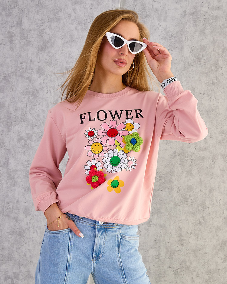 Royalfashion Дамски памучен суитшърт с тънък принт