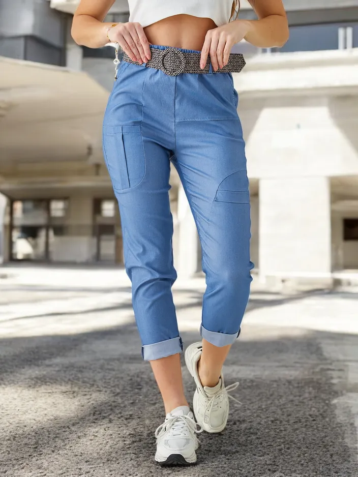 Royalfashion Дамски визкозни панталони с колан