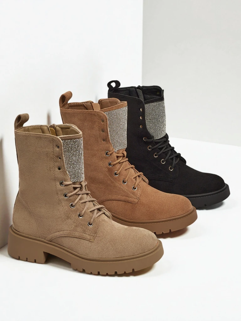 Дамски еко велурени боти с връзки Ferlyne