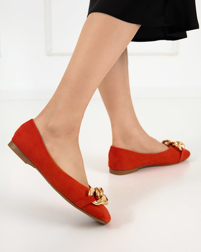 OUTLET Pomarańczowe balerinki damskie z ozdobą Caviene - Obuwie