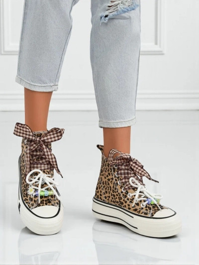 Дамски маратонки Leonora Leo кафяви на платформа – италиански стил, плат