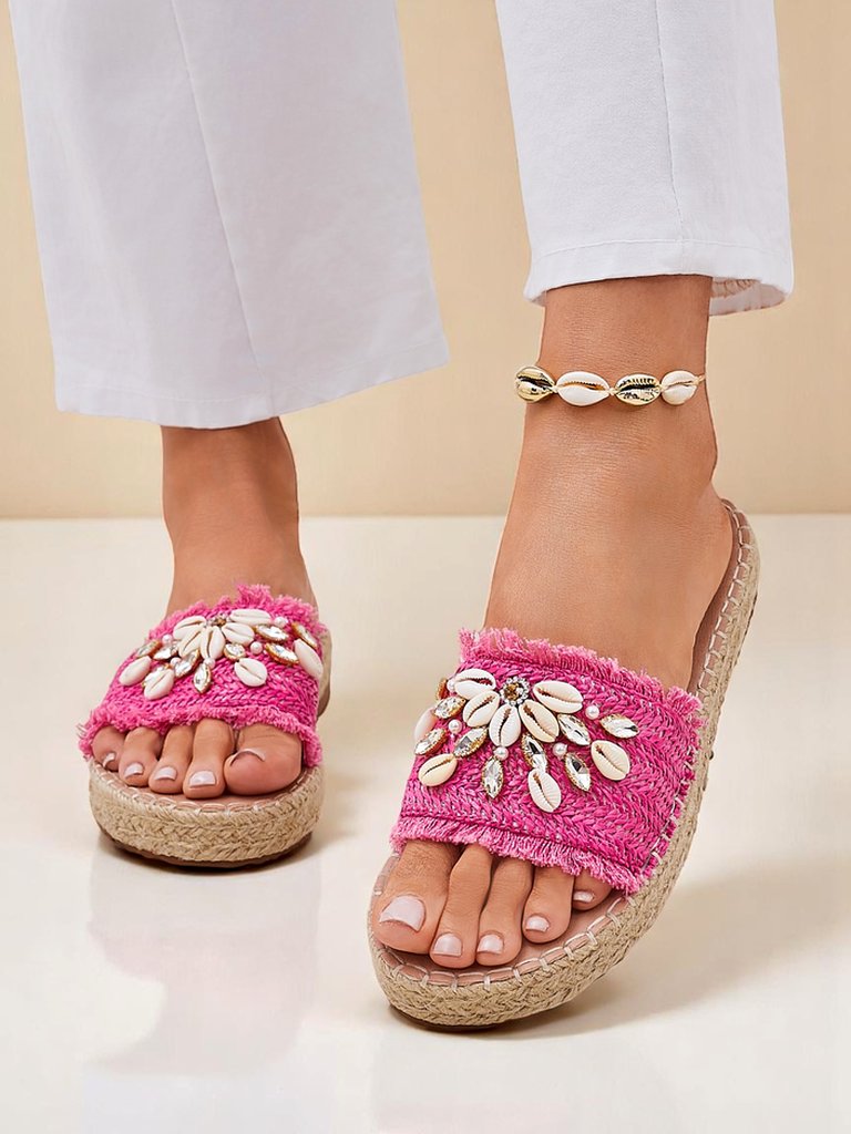 Дамски чехли Royalfashion Callista Фуксия на платформа с мидички