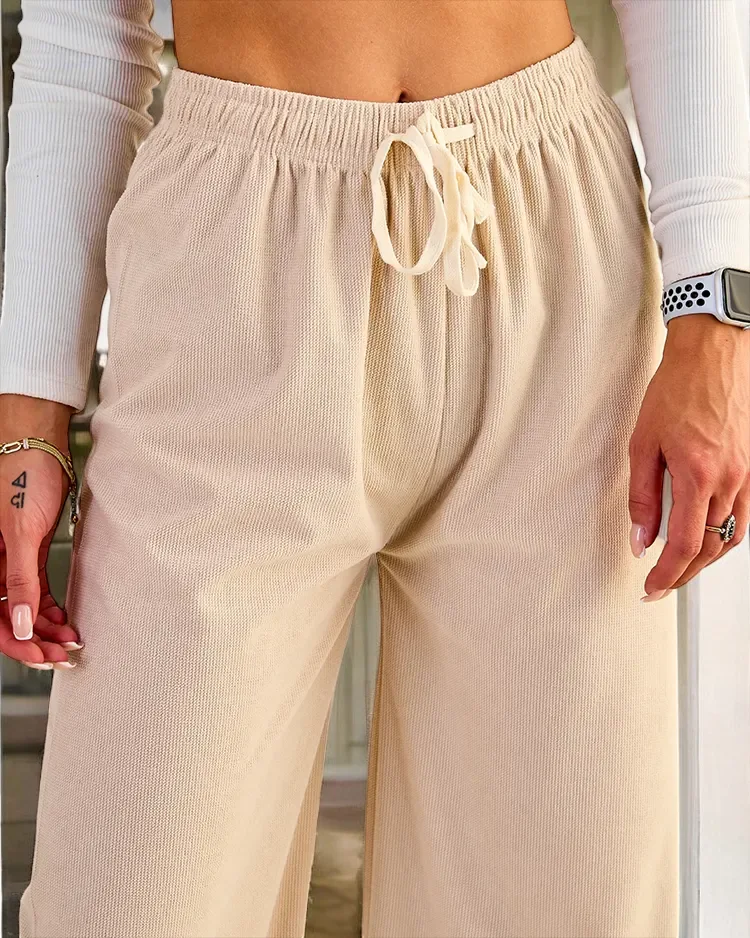 Royalfashion Дамски широки панталони с ребро